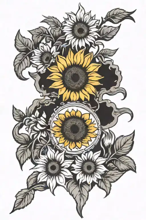 claymore mine and sunflowers tattoo design idea