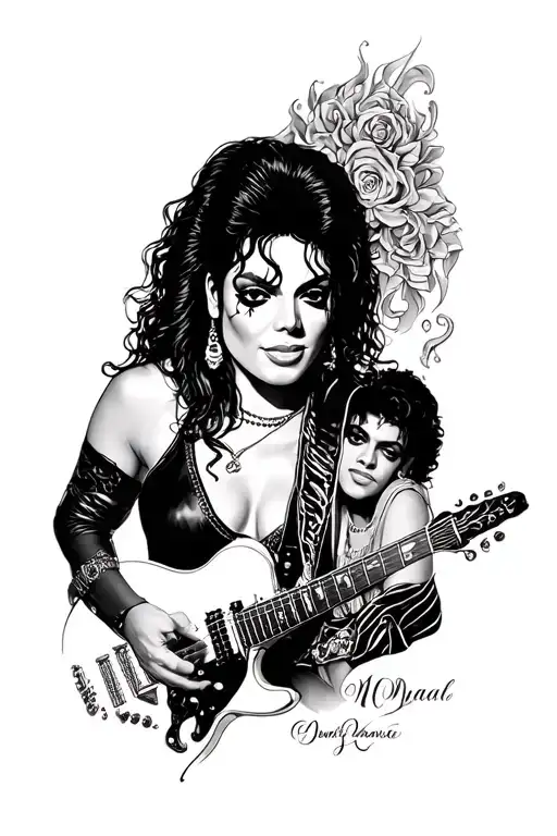 Music sleeve tattoo featuring Madonna and Michael jackson tattoo design idea