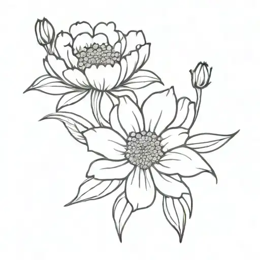 Carnation, aster and daisy flower bouquet tattoo design idea