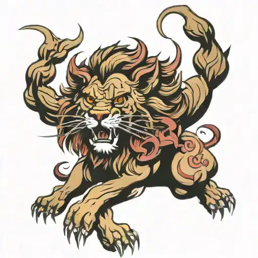 lion killing demon tattoo design idea