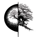 hald dead half alive tree tattoo design idea