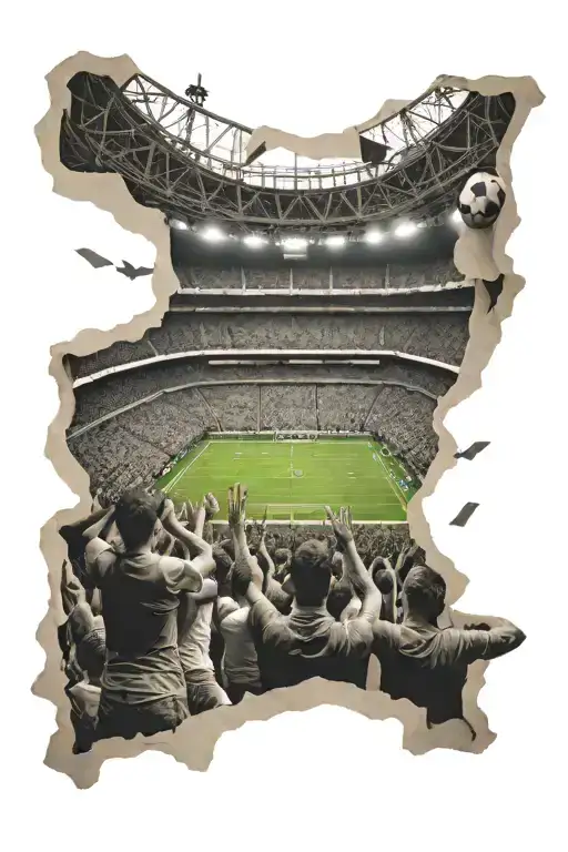 A football stadium filled with cheering fans, capturing the excitement of the game tattoo design idea