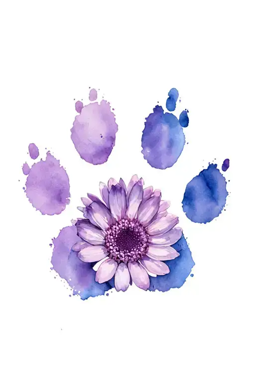 carnation violet aster chrysanthemum paw print tattoo design idea