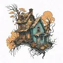 abandoned houses tattoo design idea
