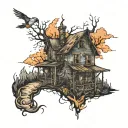 abandoned houses tattoo design idea
