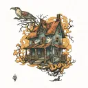 abandoned houses tattoo design idea