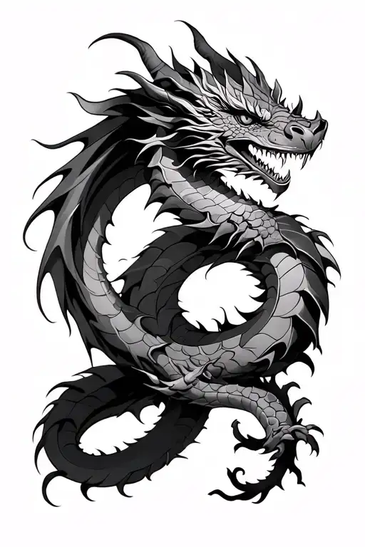 Dragon Armband Tattoo Design for Upper Arm, A realistic European-style dragon wrapping around the upper tattoo design idea