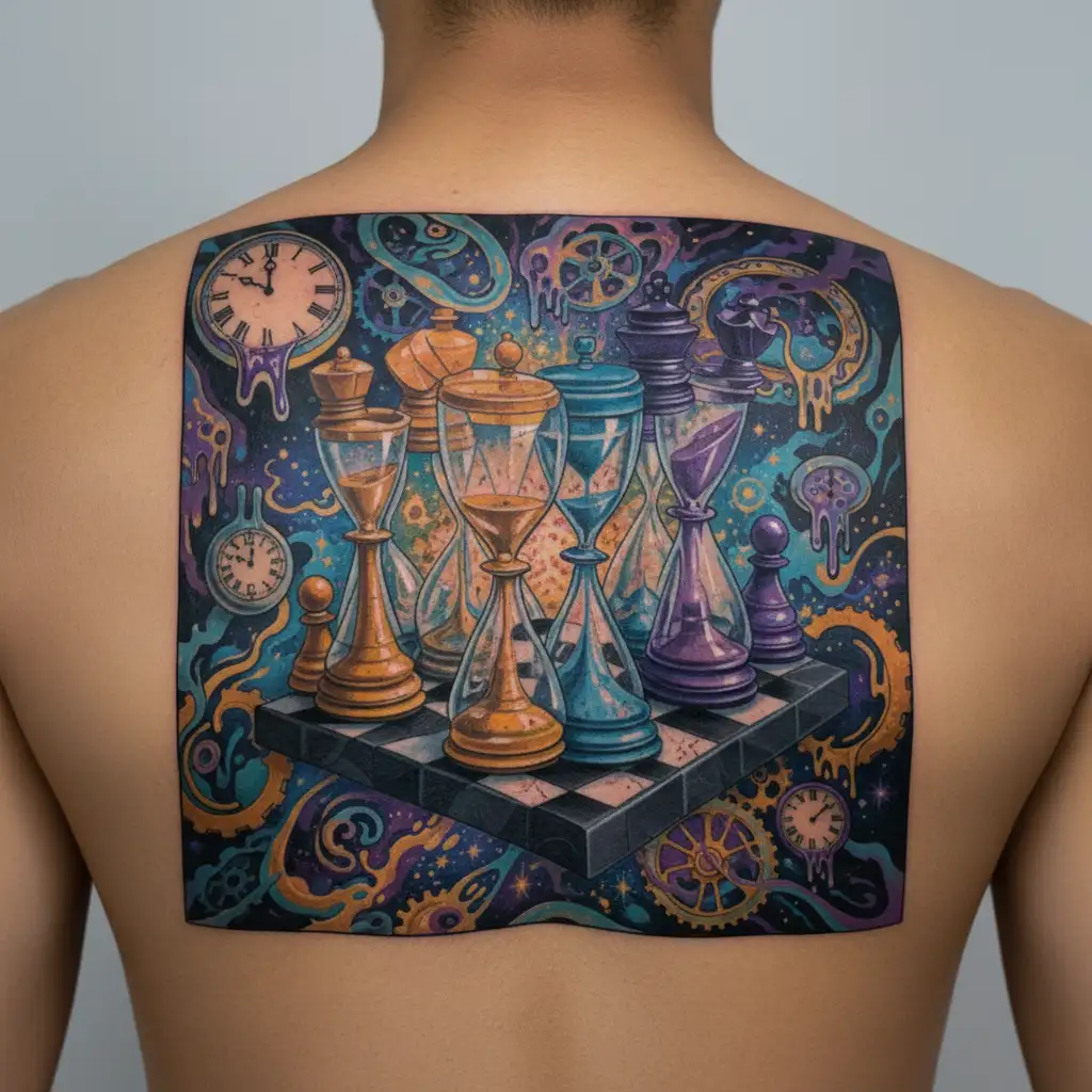 chess board made out of hourglasses tattoo design idea