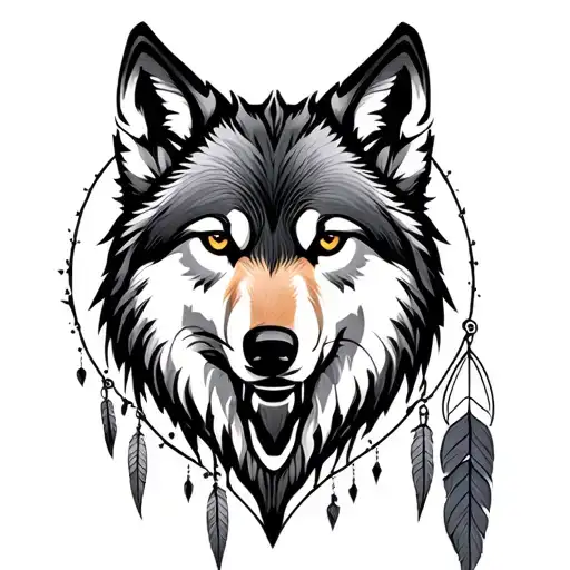 Wolf face in dreamcatcher tattoo design idea