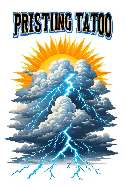 a sun shining through storm clouds with lightning bolts tattoo design idea
