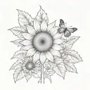 Sunflower with ladybug and Butterfly  tattoo design idea