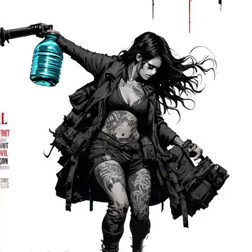 woman carrying water resident evil exhibition room tattoo design idea