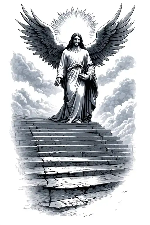 heaven stairs going into heaven holding hands tattoo design idea
