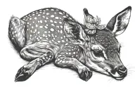 baby deer lying down with head up looking at one starr tattoo design idea