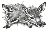 baby deer lying down with head up looking at one starr tattoo design idea