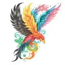 1 cute black scale dragon and 1 rainbow feather phoenix next to each other tattoo style tattoo design idea