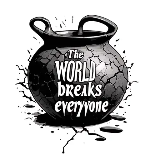 "The world breaks everyone" cracked pottery depicting scenes tattoo design idea