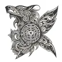 A right arm piece, using Haida art, see the names, Benson, Jordan and Alex tattoo design idea