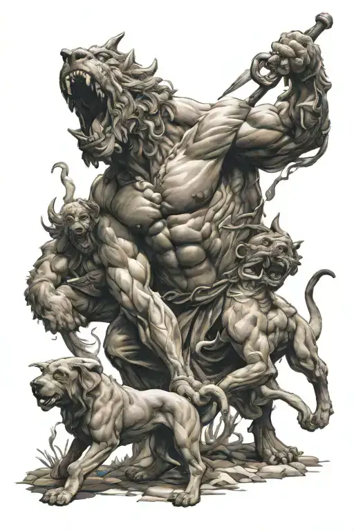 Hercules fighting Cerberus tattoo design idea