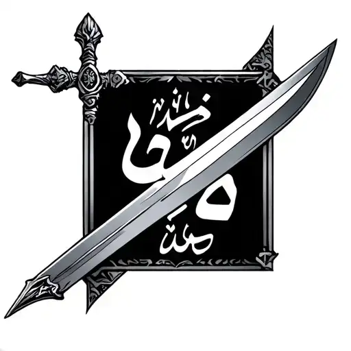 in the name of god in farsi inside a sword  tattoo design idea
