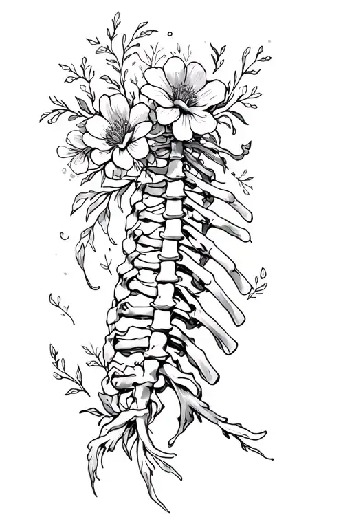 spinal cord with flowers tattoo design idea