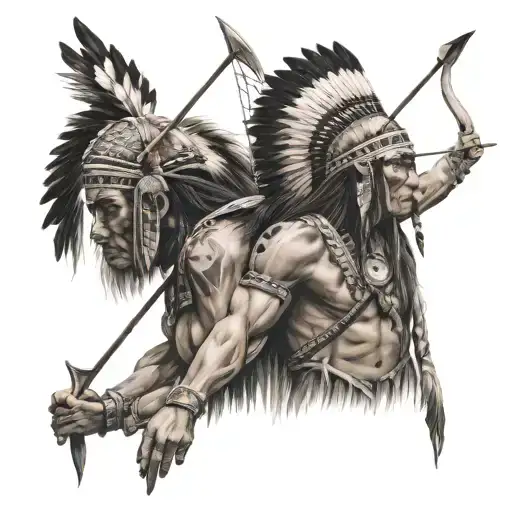 native americans holding bows and arrows tattoo design idea