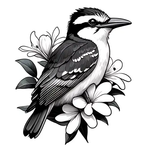kookaburra sitting in a frangipani flower tattoo design idea