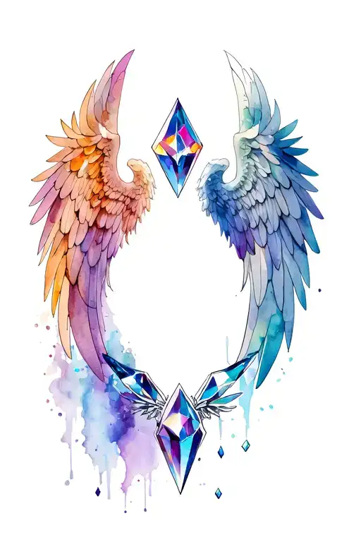 Valkyrie with angel wings and Crystals tattoo design idea