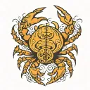 upside down crab with dagger piercing it from above tattoo design idea