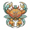 upside down crab with dagger piercing it from above tattoo design idea