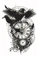 geometric and crows and broken clock tattoo design idea