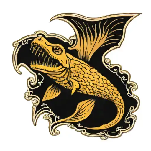 TREX fossil head with Mermaid tail tattoo design idea