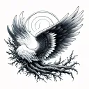 WINGS ROOTS FALMES AND SEA WAVES tattoo design idea