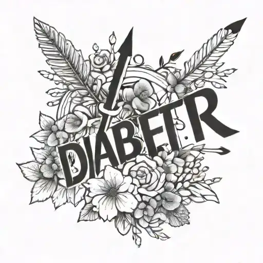 small arrow surrounded with flowers that says type 1 diabetic  tattoo design idea