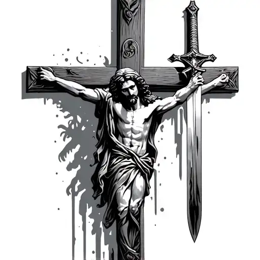 Jesus cross thats fades to a sword tattoo design idea
