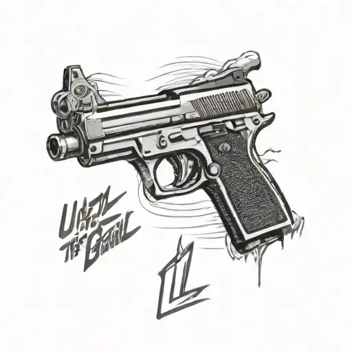 pistol machine gun uzi and through it passes text my uzi in the snow from will spit them into the grave tattoo design idea