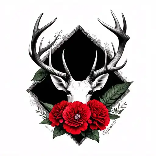deer antlers, red carnation, amazing grace tattoo design idea