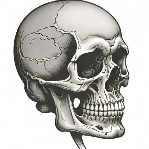 a sad skull looking depressed head tilted down view from an angle tattoo design idea