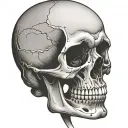 a sad skull looking depressed head tilted down view from an angle tattoo design idea