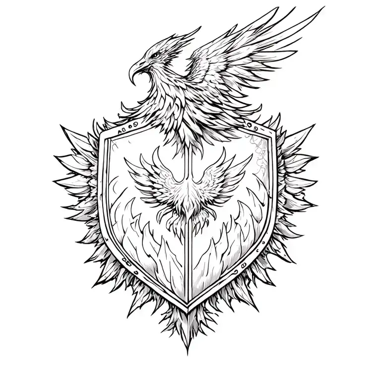shield + phoenix tattoo design idea