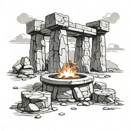 stonehenge with druids around firepit tattoo design idea
