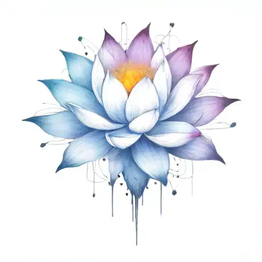 add trajectories surrounding lotus. use dark space colors replace the lighter pedals with darker colors tattoo design idea