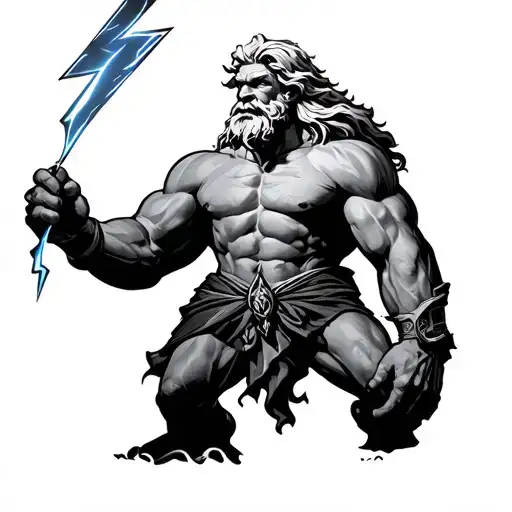 Stumpy Molly Zeus holding a lightning bolt tattoo design idea