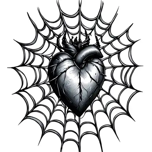 spider web and heart tattoo design idea