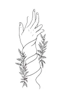 two lines around the wrist about an inch apart with plants flowing up the arm tattoo design idea