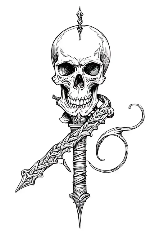 flail with skull  tattoo design idea