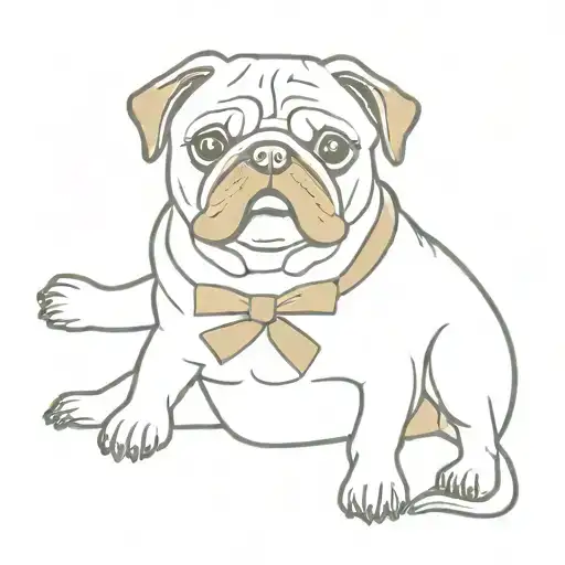 pug dog wearing bow tie lying down tattoo design idea