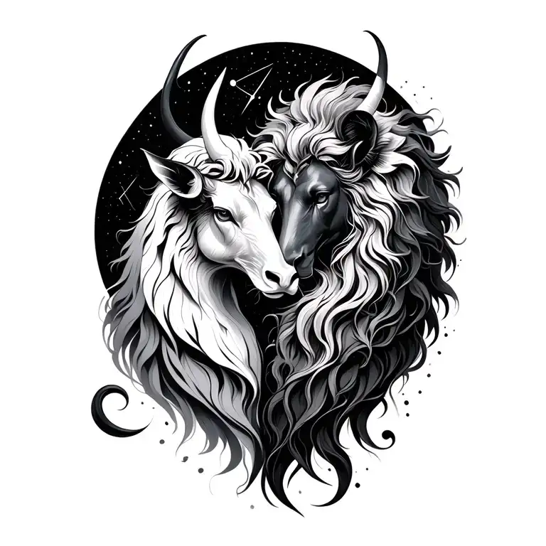 taurus leo and aquarius constellation merging together tattoo design idea