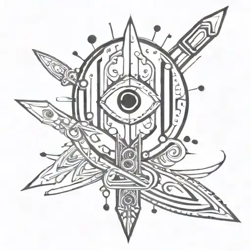 dagger with eyes and strings of beads tattoo design idea