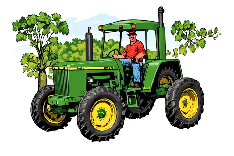 American traditional tattoo of john deere tractor with Stan on the side of it tattoo design idea